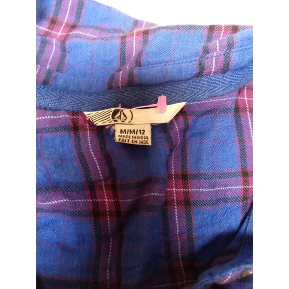 Volcom Womens Ombre Blue/Red Button Down Flannel Shirt Size Medium - Picture 3 of 9